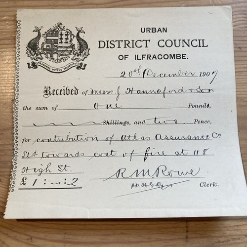 1907 receipt urban district - receipt,